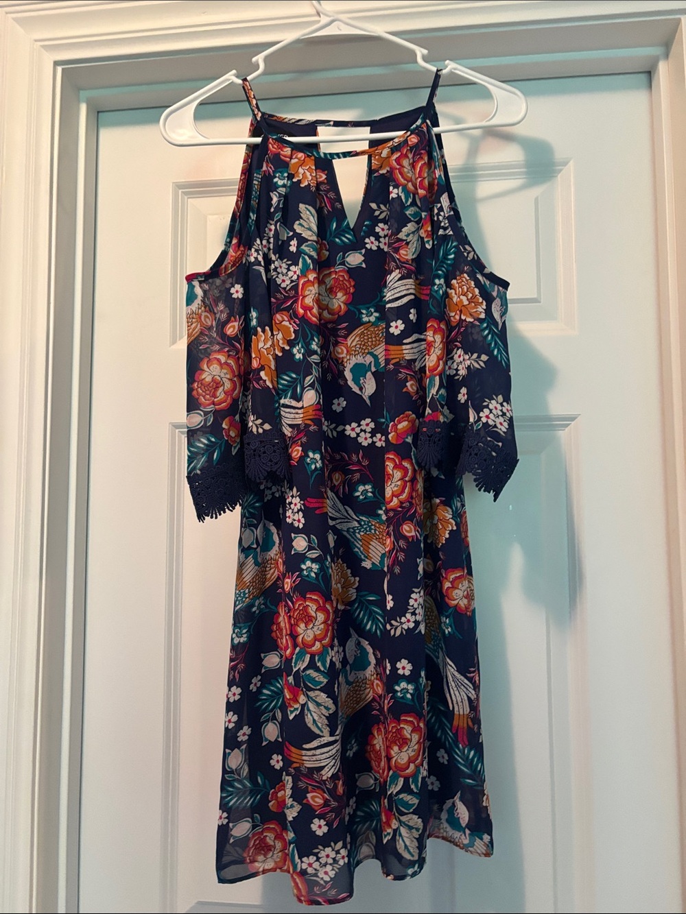 A. Byer Navy Floral Cold-Shoulder Mini Dress